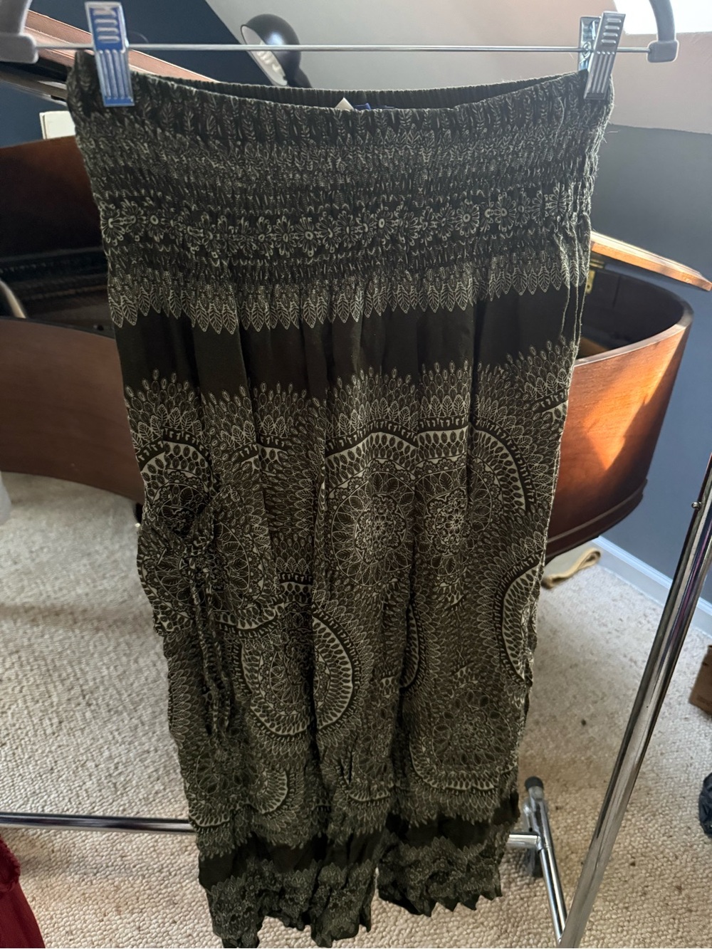 Smocked Waist Green Patterned Pants
